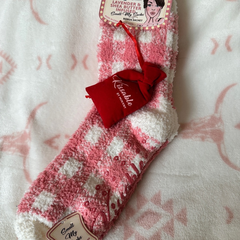 Pink and White Checkered Cozy Socks